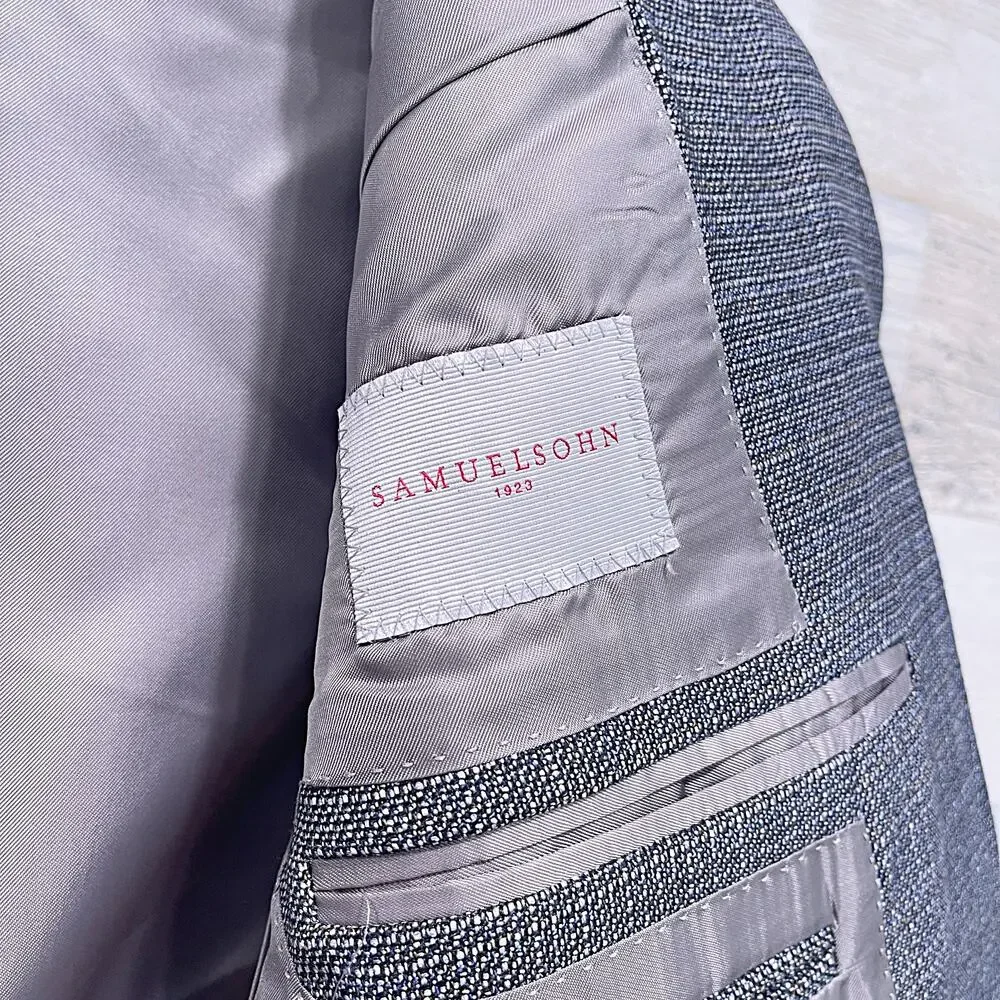 Samuelsohn Tweed Blazer Sport Coat Gray 2 Button Wool Super 110s Mens 40R